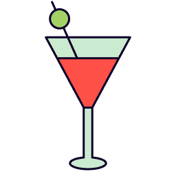напитки красный коктейль с оливкой в стакане на шпажке